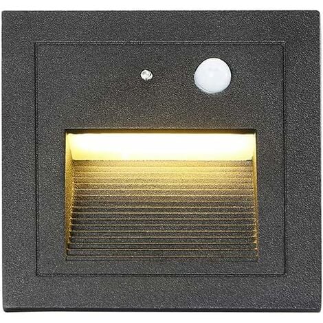 Ineasicer Lot de 1 LED Spot Mural Encastré 3W Applique Murale Escalier Lumière Lampe Détecteur de Mouvement Sol Encastré Lumière Escalier 2800K Blanc Chaud