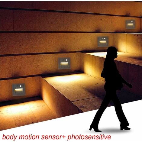 Ineasicer Lot de 1 LED Spot Mural Encastré 3W Applique Murale Escalier Lumière Lampe Détecteur de Mouvement Sol Encastré Lumière Escalier 2800K Blanc Chaud