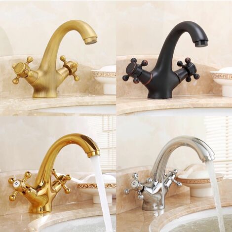 Robinet de lavabo vintage argent à levier unique en laiton avec cartouches en céramique - Bricolage