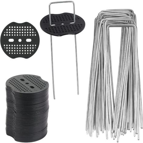 100 Piquets De Jardin Galvanisés + Rondelles - Sardines Pour Toile De Paillage, Camping, Géotextile