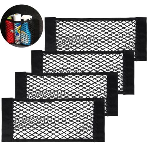 Filet Rangement De Coffre Voiture, [4 Pcs 50x25cm] Organisateurs Sac Pocket Organizer De Coffre Voiture, Filet De Stockage Voiture Sac Avec Élastique Magic Sticker Pour Voiture Bagages Sac