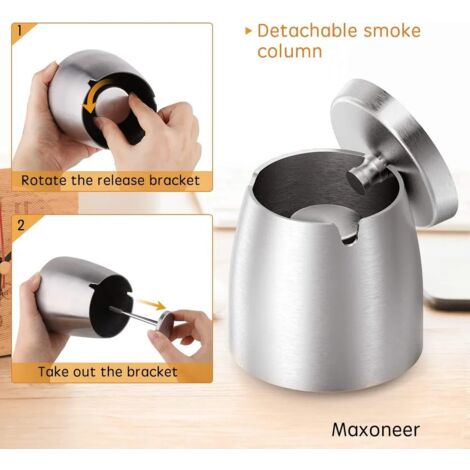 Cendrier Coupe-vent En Bois Avec Couvercle - Argenté, Anti-odeurs, Pour Intérieur/extérieur, Base Acier Inoxydable