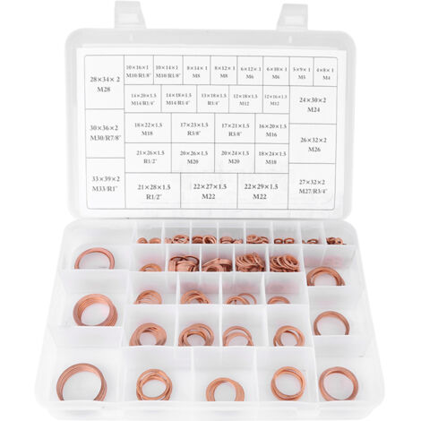 Kit De 80 Rondelles En Cuivre Pour Bouchon De Vidange - 8 Tailles Différentes (M6 à M20) - Coffret De Rangement Inclus