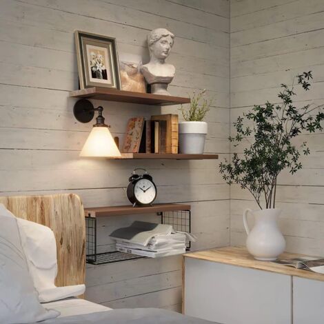 ETAGERE MURALE Lot de 3,Bois et Métal,pour Salon Chambre Bureau Salle