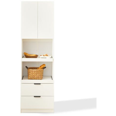 Armoire De Cuisine Sweiko 100x47x187cm - Bois Avec Étagères Réglables Et Éclairage LED - Gris/Naturel