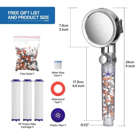 Ineasicer Pommeau Douche Pommeau de Douche Anti Calcaire Filtrant 3 Modes Pomme Douche Economiseur d'eau Haute Pression Universelle douchette Ineasicer