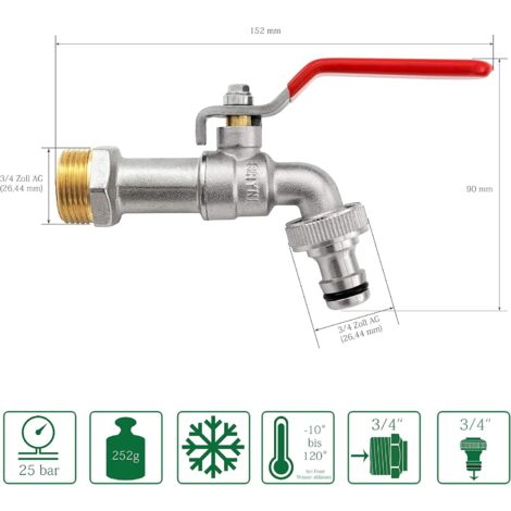 Raccord Tuyau Jardin 3/4 Pouce Laiton SHYNE - Robuste Antirouille, Étanche, Compatible Machine à Laver Et Arrosage