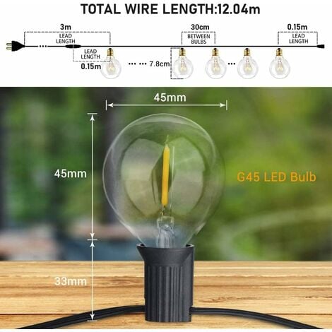 Guirlande Guinguette Extérieure 7.5M 25+1 Ampoules Guirlande Lumineuse avec 2 Ampoule de Rechange Guirlande Guinguette Raccordable Étanche IP44 Jardin Parasol Terrasse Mariage Pergola-Blanc Chaud