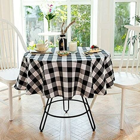 Nappe ronde à carreaux de 140 cm pour table de mariage, cuisine, salle à  manger, noir