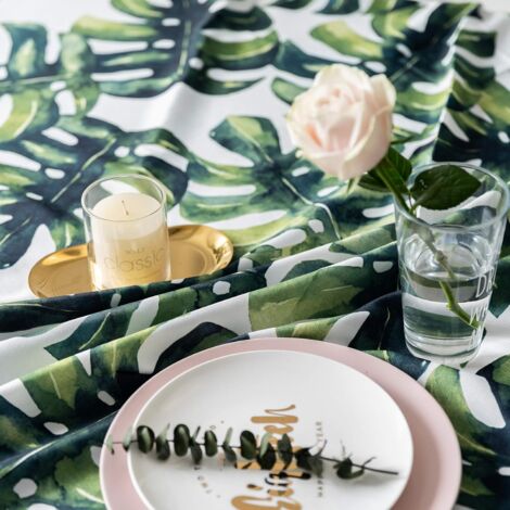 FANSU Rectangulaire Nappe De Table Plantes Vertes Nordiques Style, Anti Tache Imperméable Résistant Lavable Pour Salle à Manger/Jardin/Extérieur Intérieur (100x140cm,Feuille De Palmier
