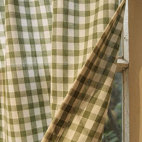 Moitié draperies transmettant la lumière,petits rideaux à carreaux vert paon,rideau bistrot de cuisine perforés sans poteau,occultant dans la chambre et le salon,1 pièce--150×60cm