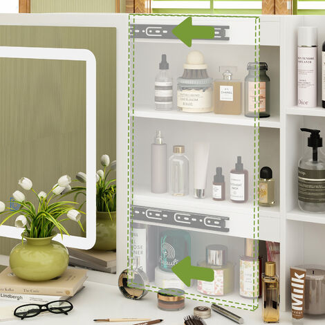 Grande Coiffeuse Blanche Avec Miroir LED Et Tabouret - 5 Tiroirs, Rangement Max Pour Maquillage