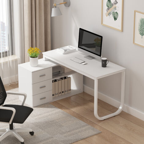 Bureau gamer en L, 140cm, avec étagère, ports USB et prises. Pour le bureau ou la maison. Noir - Maison
