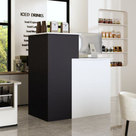 Fufu&Gaga – Comptoir d'accueil ovale blanc et noir – Bureau de réception avec tiroir verrouillable – Dimensions 121x45x110 cm – Panneaux MDF durables