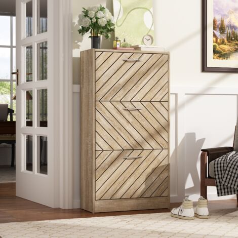 Armoire à chaussures étroite,Meuble à chaussures,commode à chaussures avec 3 compartiments pour Entrée Chambre à coucher Salon (Marron)