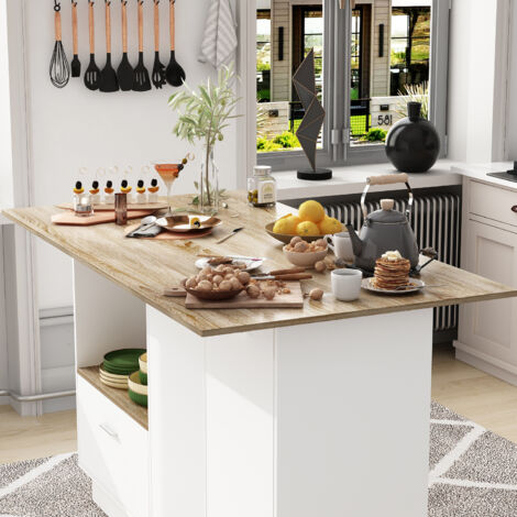 Ilot de cuisine avec tiroirs Travail de plan pour la cuisine Bois&Blanc Salon 150x91x80cm | Leroy Merlin
