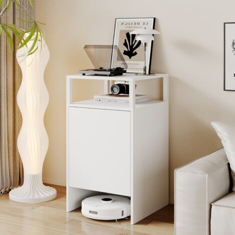 Armoire de rangement pour balayeuse, petit rangement, multifonctionnelle, avec 1 étagère ouverte et une armoire pour bar à eau, table d'appoint, 80 x 44,4 x 45 cm, blanche, MDF (1/5)