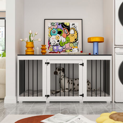 Cage pour chien pour la maison - Cage en bois et métal pour petits chiens - Style meuble avec portes - Charge maximale : 50 kg - 136 x 56 x 70 cm - Design moderne pour l'intérieur