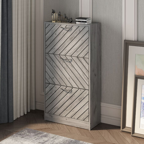 Meuble à chaussures à 3 abattants,108cm H étagère à chaussures, bascule à chaussures, coffre à chaussures à 3 compartiments Longueur 57x largeur 24 x hauteur 108 cm (1/5)