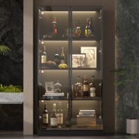 Vitrinenschrank mit Glastüren und Beleuchtung, Glasvitrine Stehend mit 4-stufigen Einlegeböden, Pop-up Design,Vitrine mit Glastüren Weiß