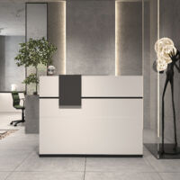 Rezeptionstheke Front Desk Empfangstheke mit beweglichen Regalen, und Tresen, abschließbare Schublade, Schwarze Bänder, für Lobby Salon Weiß