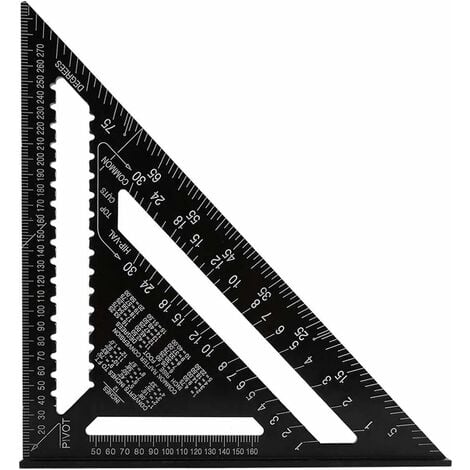 XIDJUIKM- Équerre Triangle Metrique Professionnel, 30cm/300mm Équerre de Charpentier Haute Précision, Règle d'angle Menuiserie en Alliage d'aluminium Outil de Mesure Bois Speed Square Noir