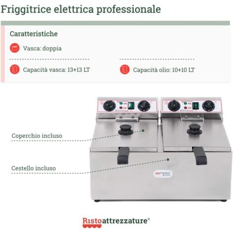 Friggitrice Elettrica Doppia Nuova Inox Professionale 2X3250W Monofase 2X13  L