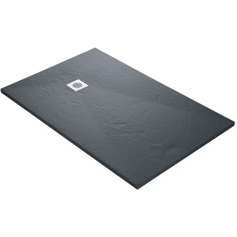 U-Tile – Receveur de douche à poser 120 x 90 cm – Résine imitation ardoise – Grille carrée excentrée – Antidérapant Classe C – Ultra-plat 25-35 mm