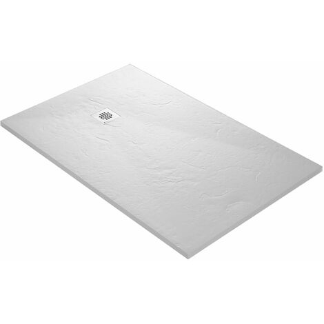 U-Tile – Receveur de douche à poser 200 x 100 cm – Résine blanche imitation ardoise – Extra-plat 25-35 mm – Antidérapant et étanchéité intégrée