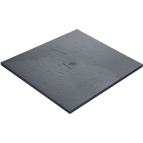 U-Tile – Receveur de douche à poser 120 x 120 cm – Résine imitation ardoise – Antidérapant – Bonde 360 orientable incluse – Épaisseur 25 à 35 mm