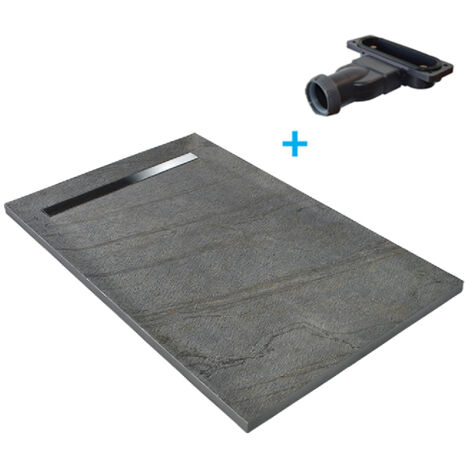Receveur de douche gris 120 x 90 cm haute densité pierre naturelle - grille caniveau