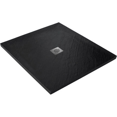 Receveur de douche noir 90 x 90 cm haute densité pierre naturelle - grille carrée centrée (1/4)
