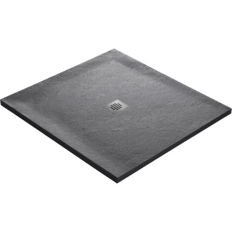 Receveur de douche gris 100 x 100 cm haute densité pierre naturelle - grille carrée centrée (1/4)