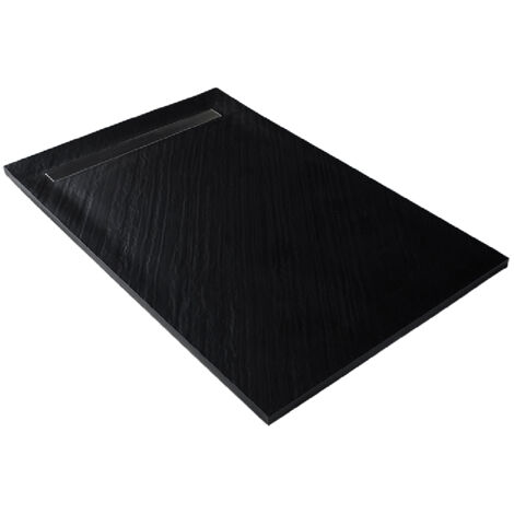 Receveur de douche noir 120 x 80 cm haute densité pierre naturelle - grille caniveau