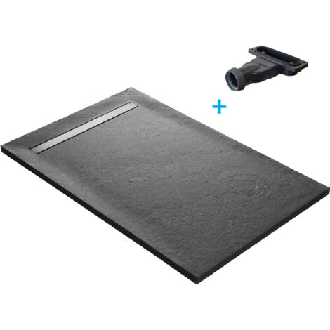 Receveur de douche gris 140 x 90 cm haute densité pierre naturelle - grille caniveau