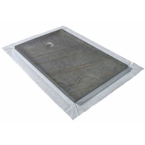 Receveur de douche gris 140 x 90 cm haute densité pierre naturelle - grille carrée excentrée (1/4)