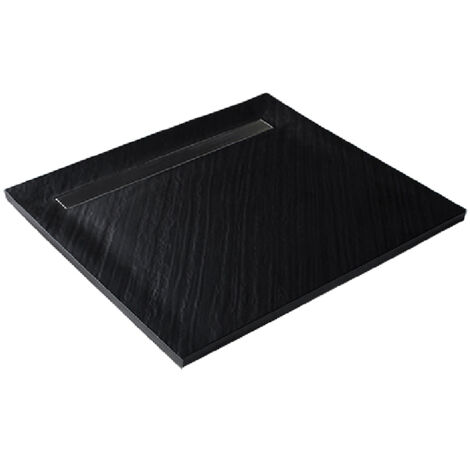 U-Tile – Receveur de douche noir 90 x 90 cm en pierre naturelle haute densité – Grille caniveau en acier inoxydable – Surface antidérapante