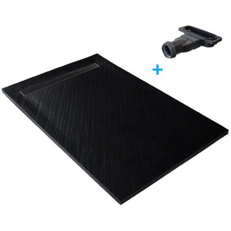 Receveur de douche noir 180 x 90 cm haute densité pierre naturelle - grille caniveau
