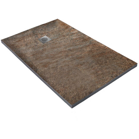 U-Tile – Receveur de douche à poser 150 x 100 cm – Pierre naturelle haute densité – Épaisseur 40 mm – Grille carrée excentrée antidérapante (1/4)
