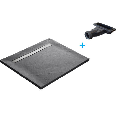 Receveur de douche gris 90 x 90 cm haute densité pierre naturelle - grille caniveau