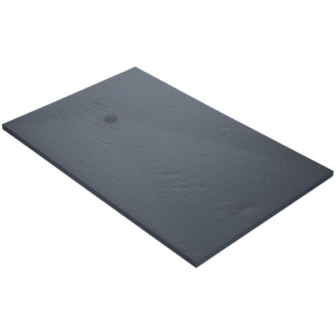 Receveur résine 140 x 80 cm gris ardoise imitation ardoise - grille carrée inox excentrée