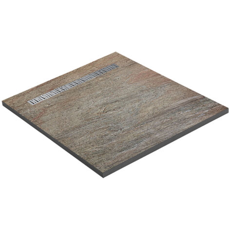 U-Tile – Receveur de douche pierre naturelle 120 x 120 cm – Grille caniveau acier inox 70 x 7 cm – Antidérapant classe C – Ultra plat et recoupable