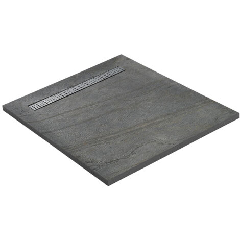 Receveur pierre naturelle ardoise claire 120 x 120 cm - grille caniveau acier excentrée