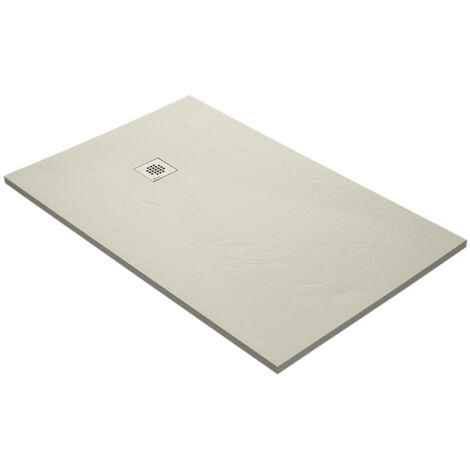 Receveur résine 150 x 100 cm beige effet ardoise - grille carrée excentrée