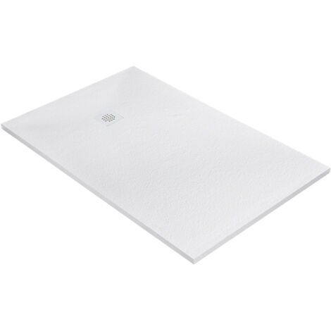 Receveur résine 150 x 100 cm blanc imitation granit - grille carrée excentrée