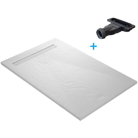 U-Tile – Receveur de douche extra-plat en résine imitation ardoise – Antidérapant – Siphon ultra plat – 140 x 90 cm – Débit 44 l/min (1/5)