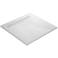 U-Tile – Receveur de douche à poser ultra léger en résine finition ardoise – Antidérapant – Siphon ultra plat – 100 x 100 cm – Débit 44L/min