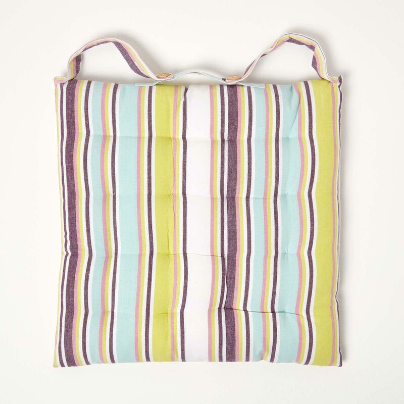 HOMESCAPES Coussin De Chaise Ou Réhausseur Jaune En 100% Coton De 40 X 40 X 8 Cm Appartenant à La Collection Stripes