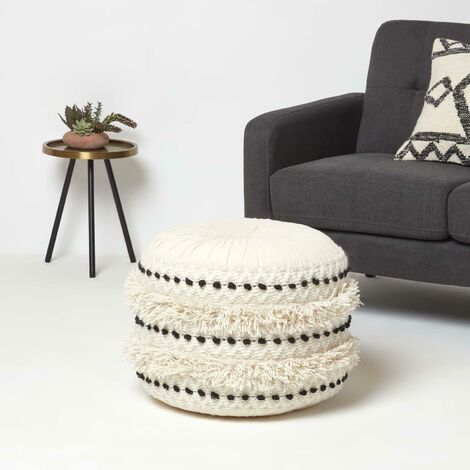 Homescapes Pouf tressé en macramé gris, 35 x 40 cm | Leroy Merlin