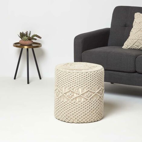 Relaxdays Sgabello Pouf in Morbido Pelo, Poggiapiedi Rotondo Imbottito